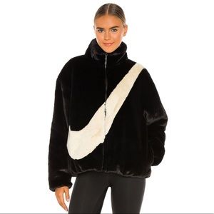 Women's Nike Faux Fur Jacket Black Size M NWT